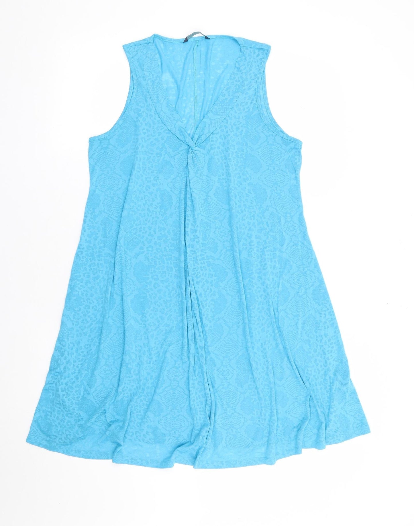 Marks and Spencer Womens Blue Geometric Polyester A-Line Size 12 V-Neck Pullover - Cover Up
