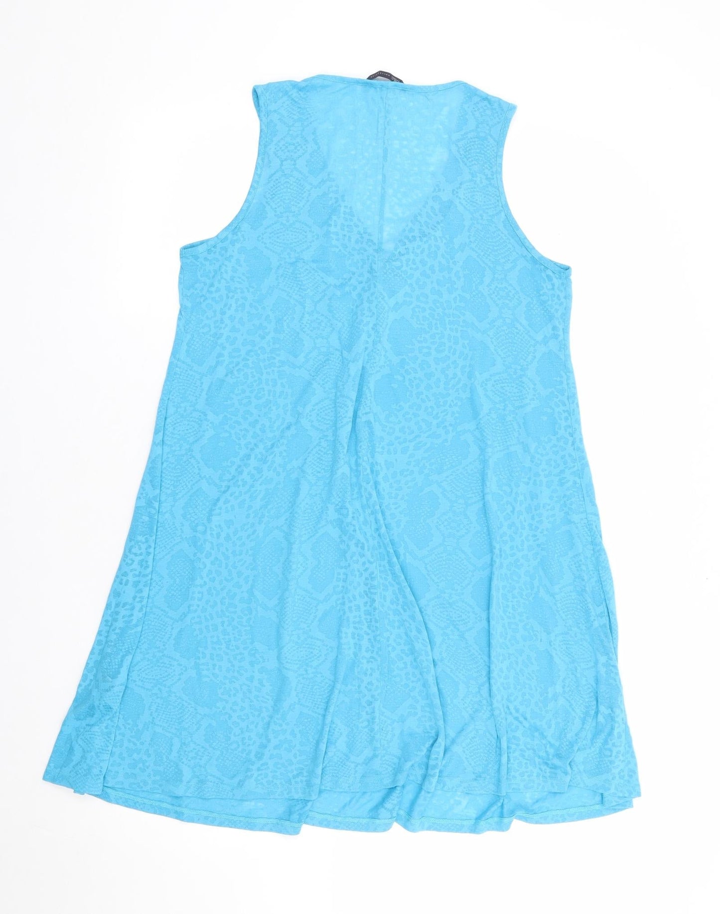 Marks and Spencer Womens Blue Geometric Polyester A-Line Size 12 V-Neck Pullover - Cover Up