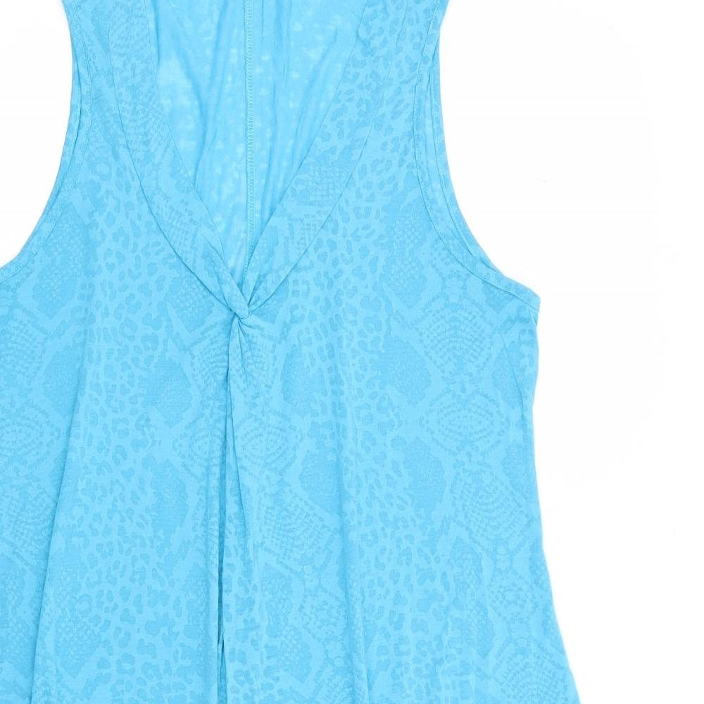 Marks and Spencer Womens Blue Geometric Polyester A-Line Size 12 V-Neck Pullover - Cover Up