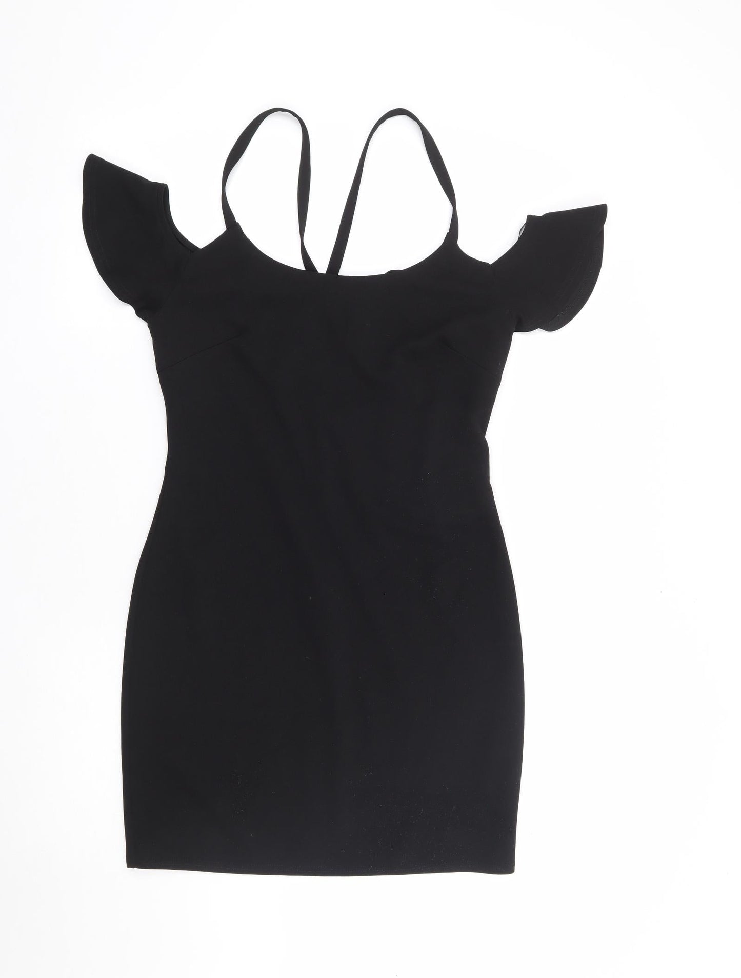 New Look Womens Black Polyester Bodycon Size 12 Round Neck Zip - Cold Shoulder