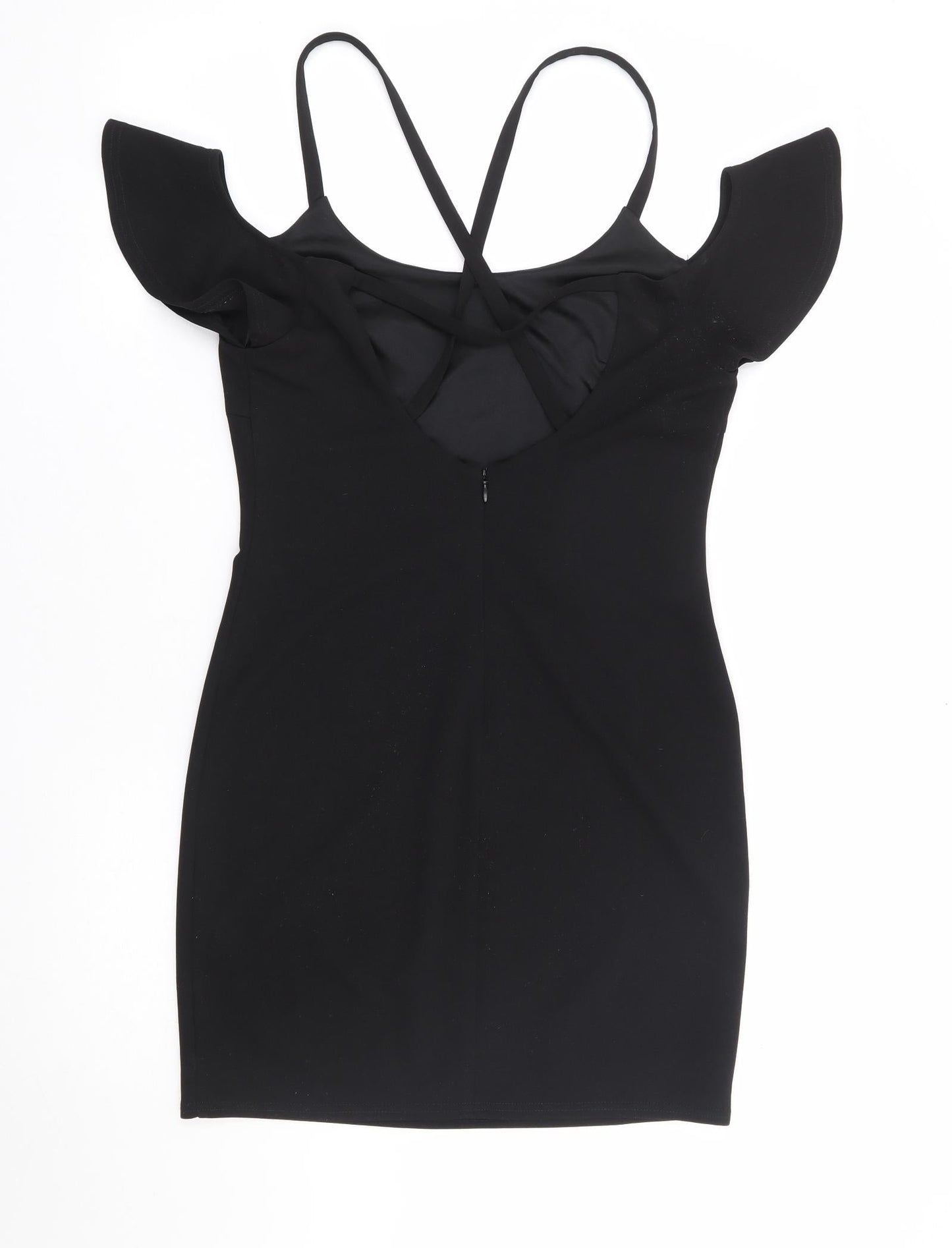 New Look Womens Black Polyester Bodycon Size 12 Round Neck Zip - Cold Shoulder