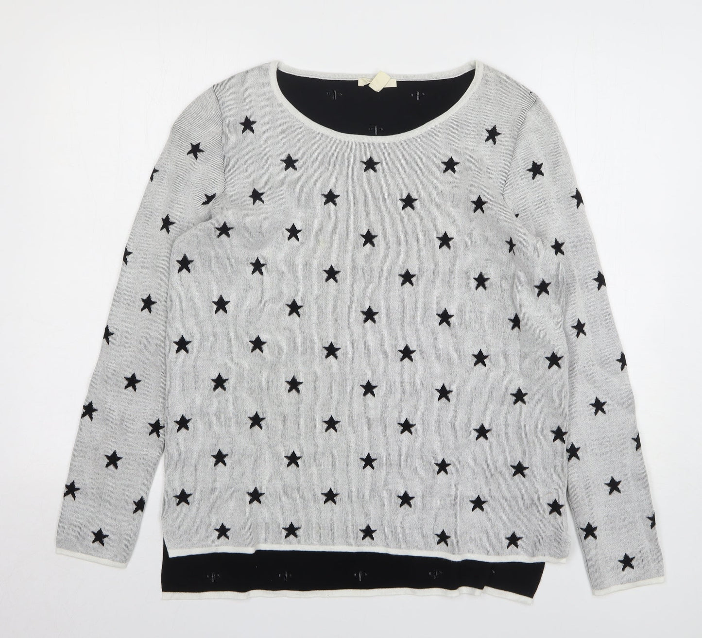 Espirit Womens Grey Round Neck Geometric Cotton Pullover Jumper Size XL - Star