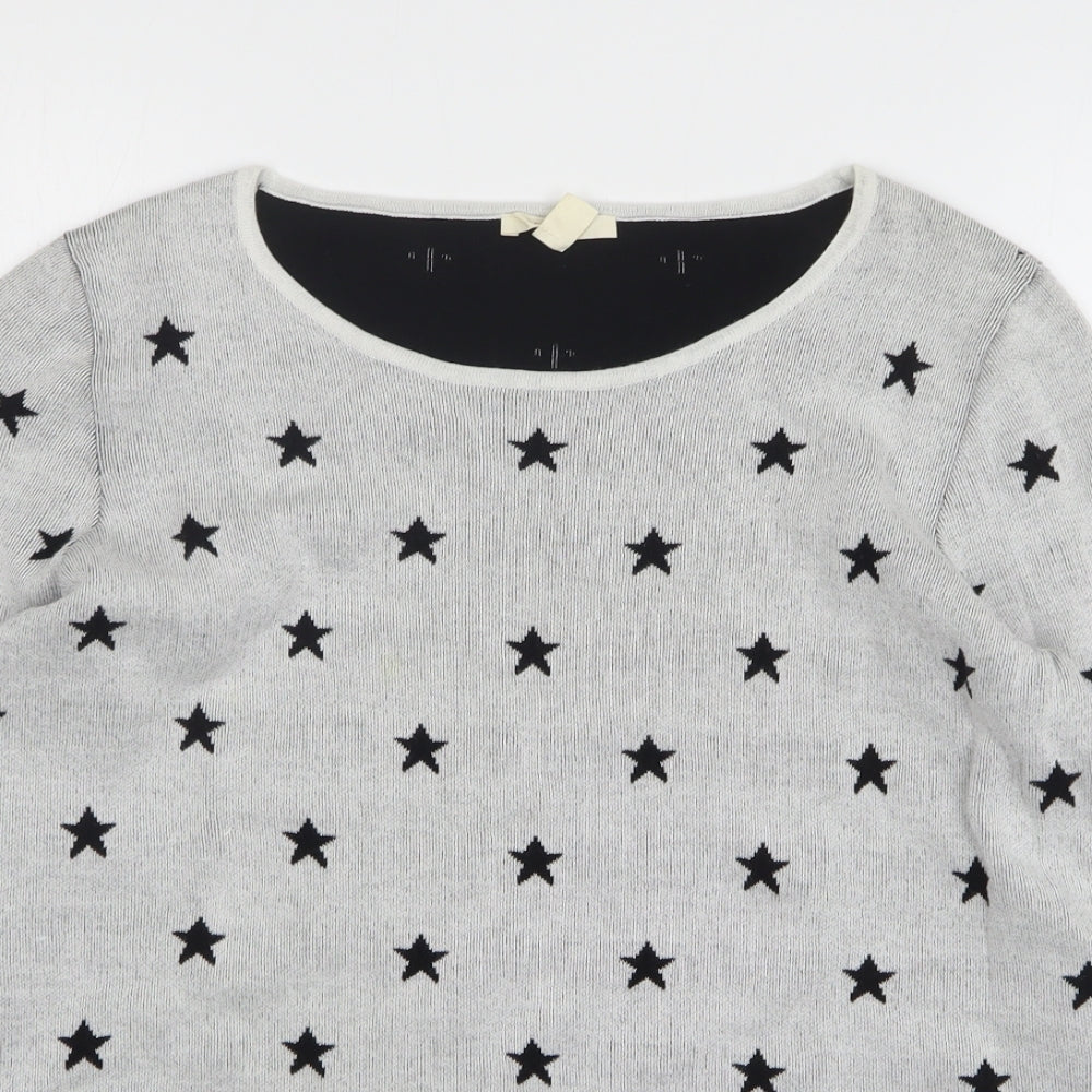 Espirit Womens Grey Round Neck Geometric Cotton Pullover Jumper Size XL - Star