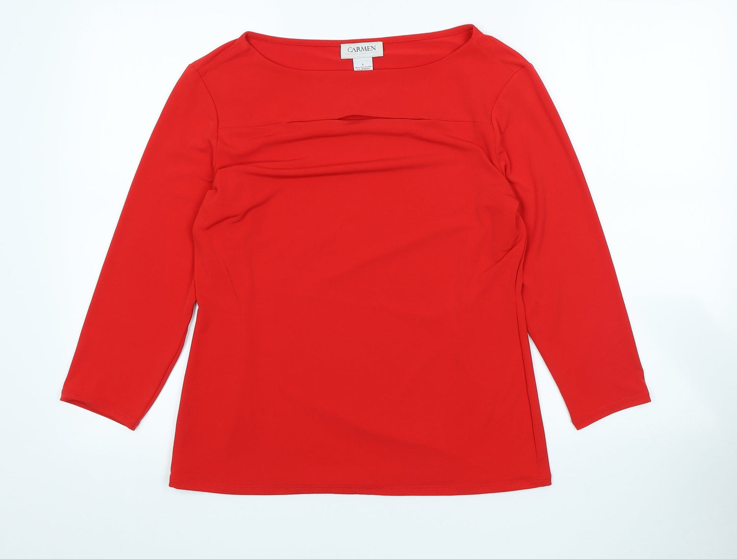 Carmen Womens Red Polyester Basic T-Shirt Size L Scoop Neck