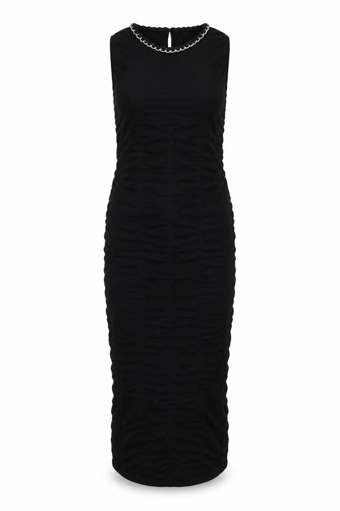 Zara Womens Black Viscose Bodycon Size XS Round Neck Button - Embellished Neckline