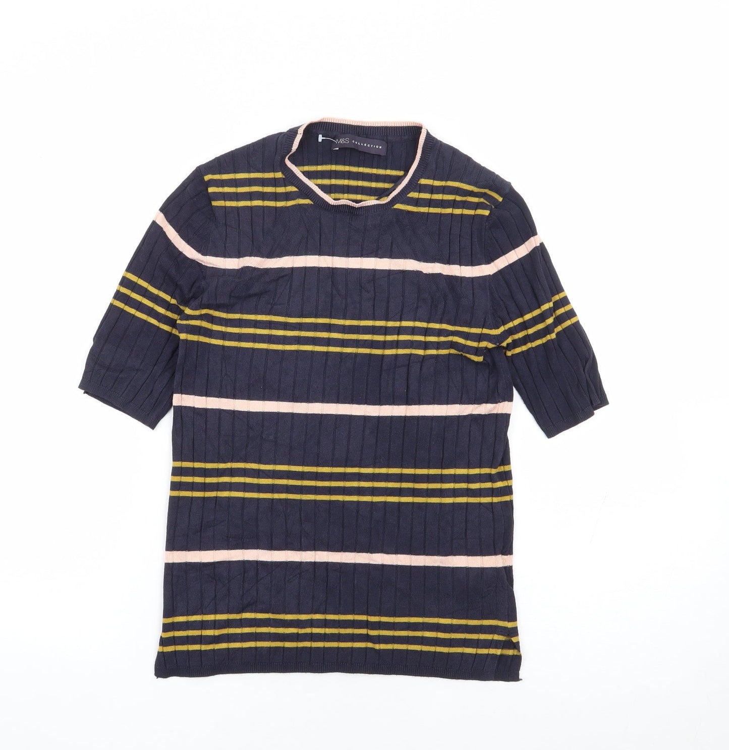 Marks and Spencer Womens Blue Crew Neck Striped Viscose Pullover Jumper Size 10