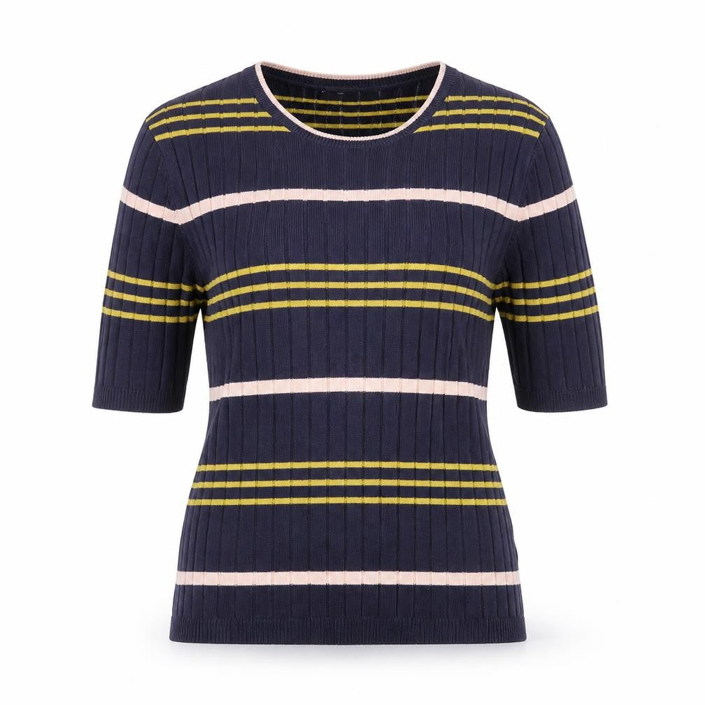 Marks and Spencer Womens Blue Crew Neck Striped Viscose Pullover Jumper Size 10