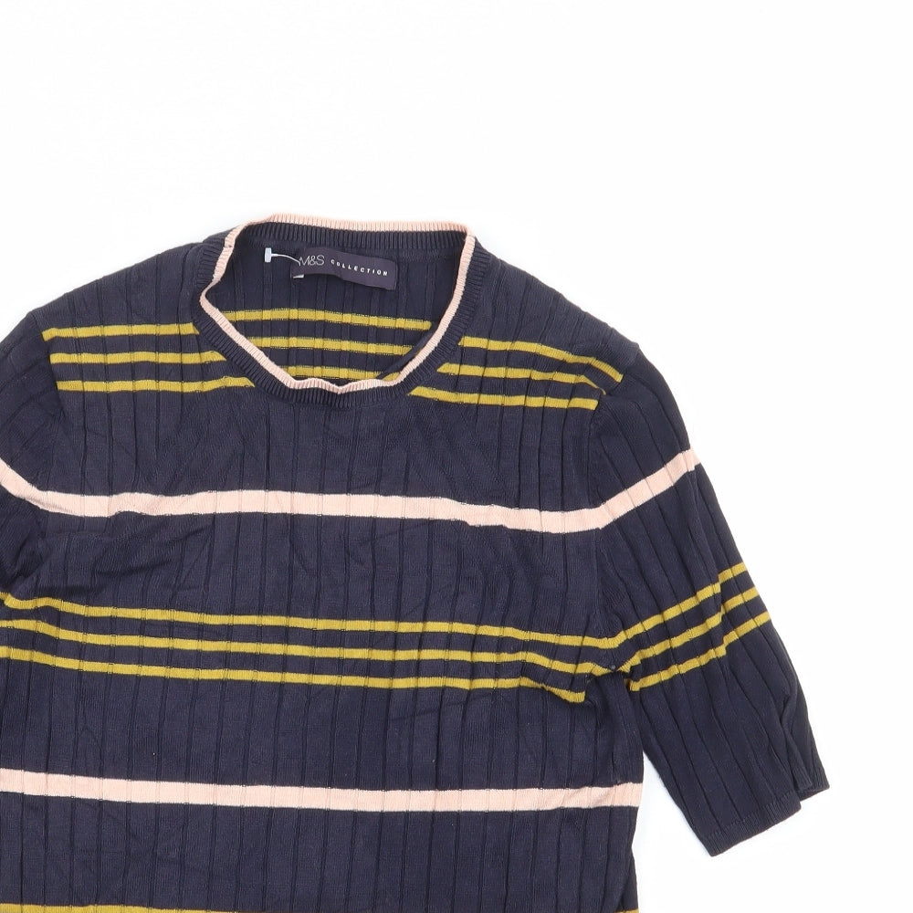 Marks and Spencer Womens Blue Crew Neck Striped Viscose Pullover Jumper Size 10