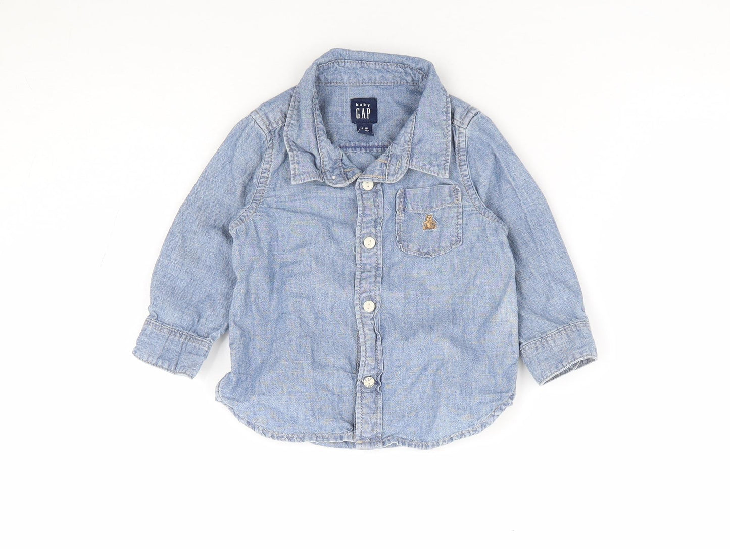 Gap Boys Blue 100% Cotton Jersey Button-Up Size 12-18 Months Collared Button