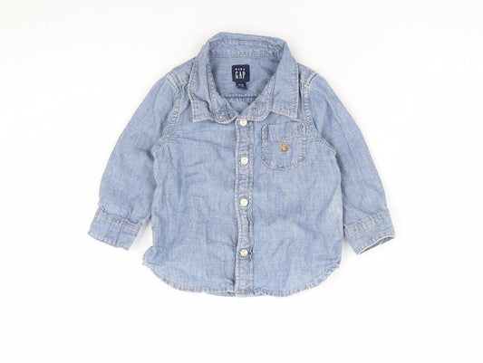 Gap Boys Blue 100% Cotton Jersey Button-Up Size 12-18 Months Collared Button