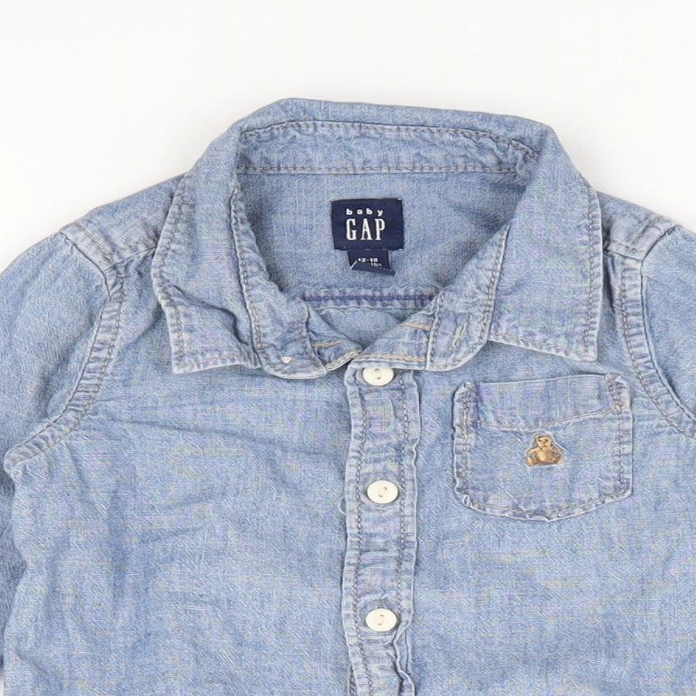 Gap Boys Blue 100% Cotton Jersey Button-Up Size 12-18 Months Collared Button