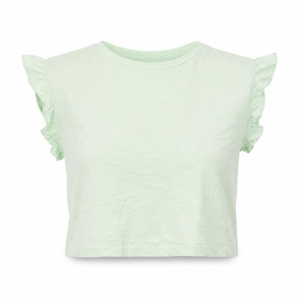 Dunnes Womens Green Cotton Cropped T-Shirt Size M Round Neck
