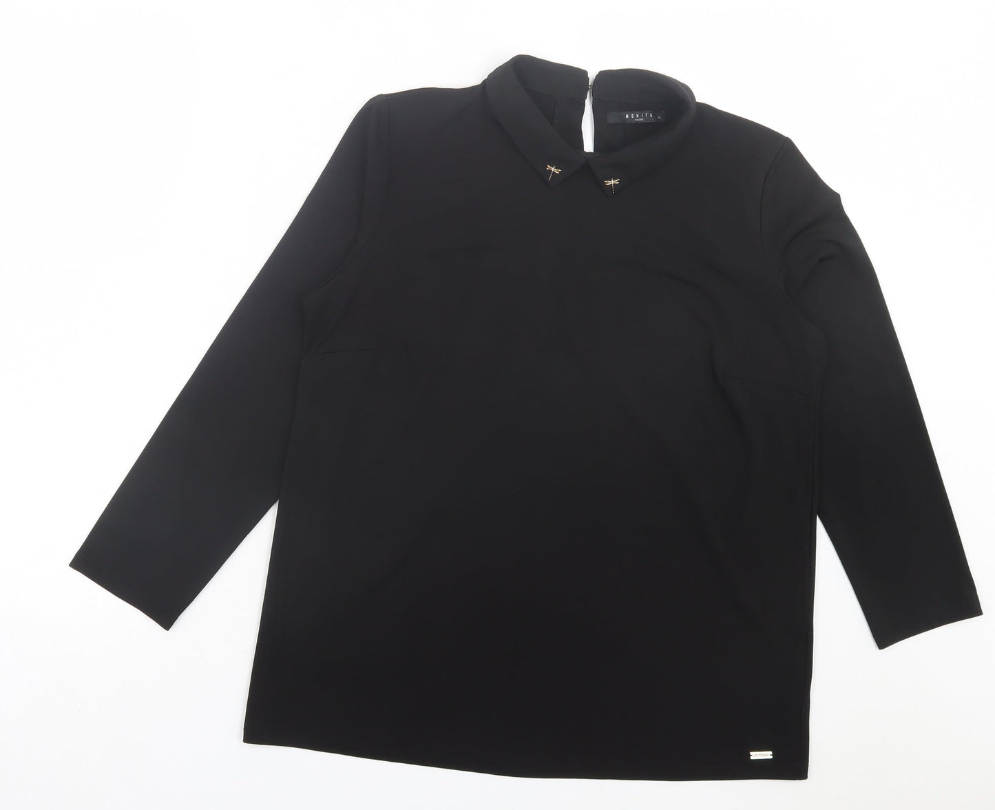 Mohito Womens Black Polyester Basic Blouse Size XL Collared - Badges on collar
