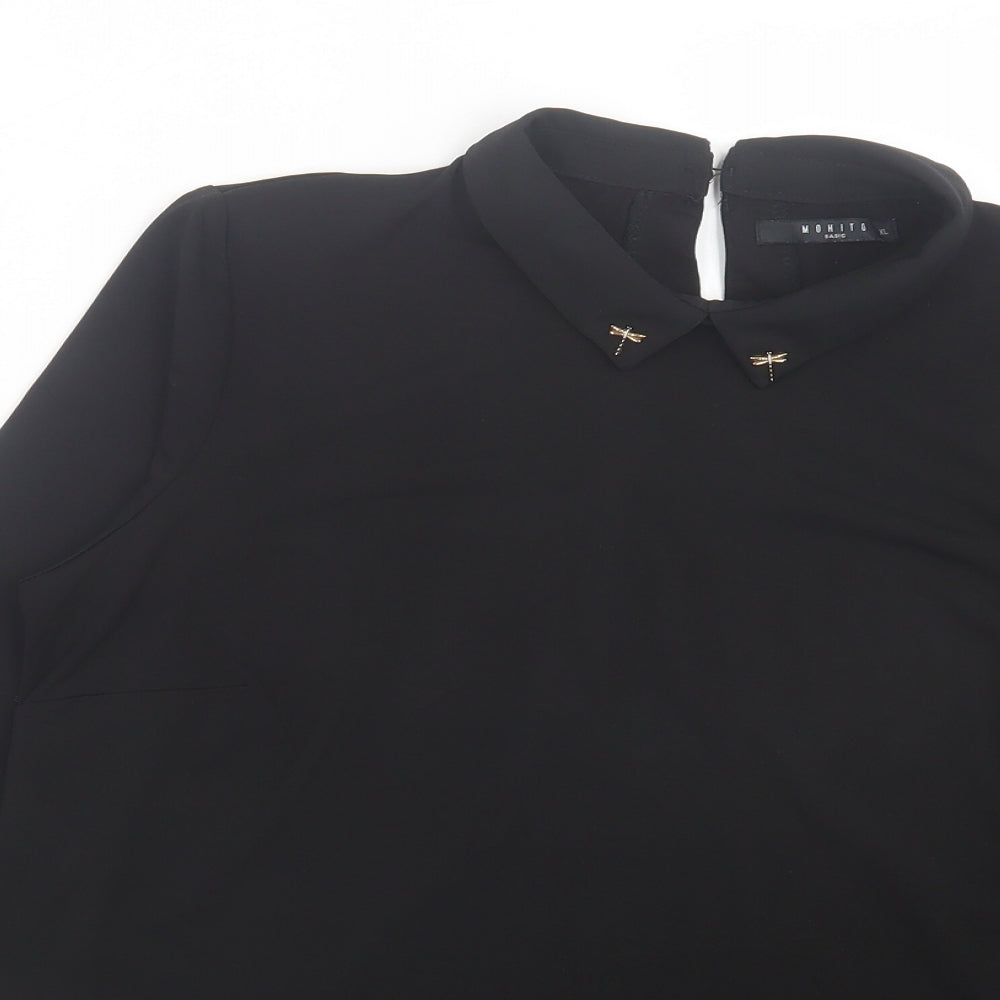 Mohito Womens Black Polyester Basic Blouse Size XL Collared - Badges on collar