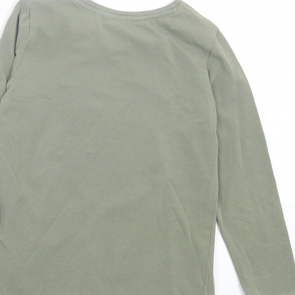 H&M Girls Green Cotton Basic Casual Size 4-5 Years Crew Neck Pullover - Rabbit