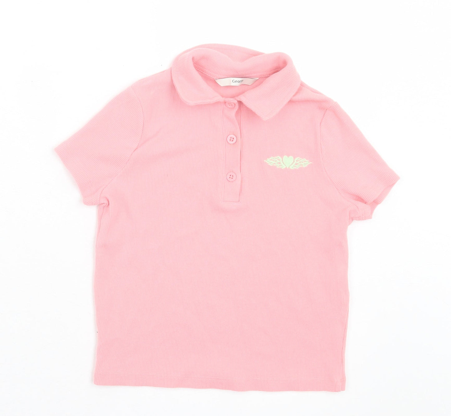 George Girls Pink Cotton Basic Polo Size 7-8 Years Collared Button - Ribbed