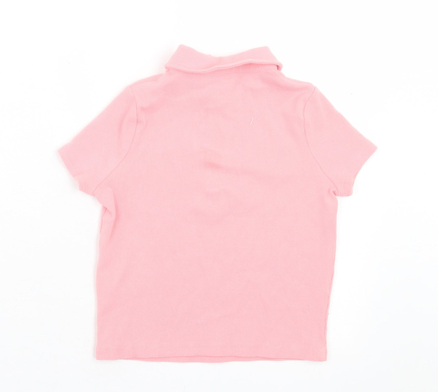 George Girls Pink Cotton Basic Polo Size 7-8 Years Collared Button - Ribbed