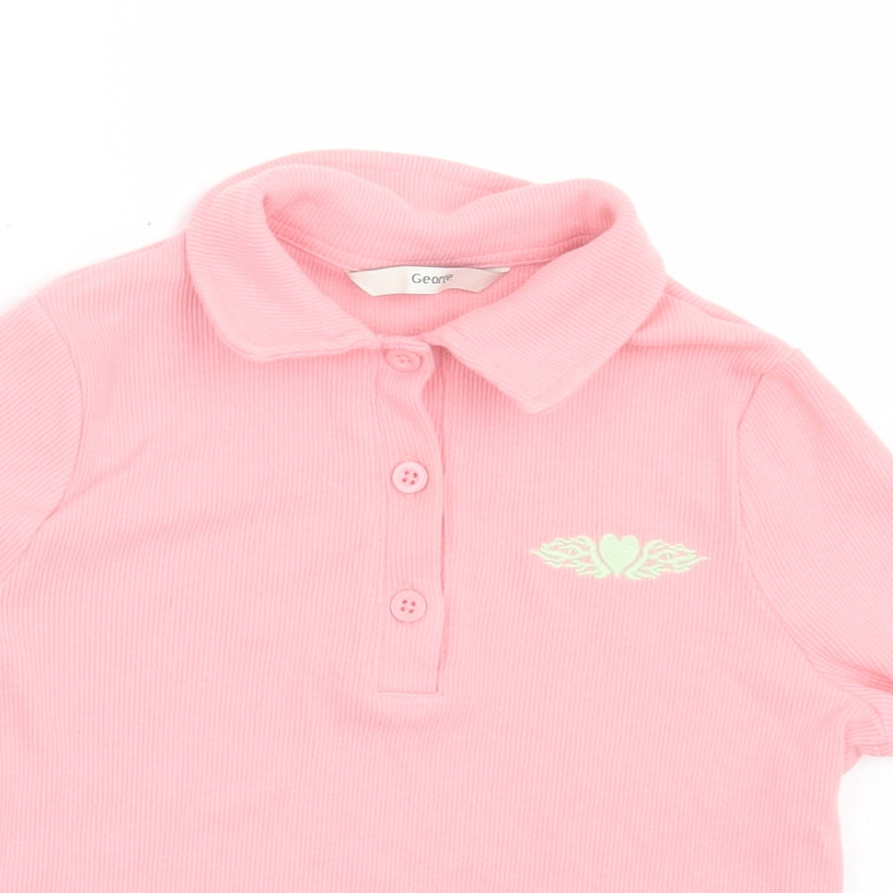 George Girls Pink Cotton Basic Polo Size 7-8 Years Collared Button - Ribbed