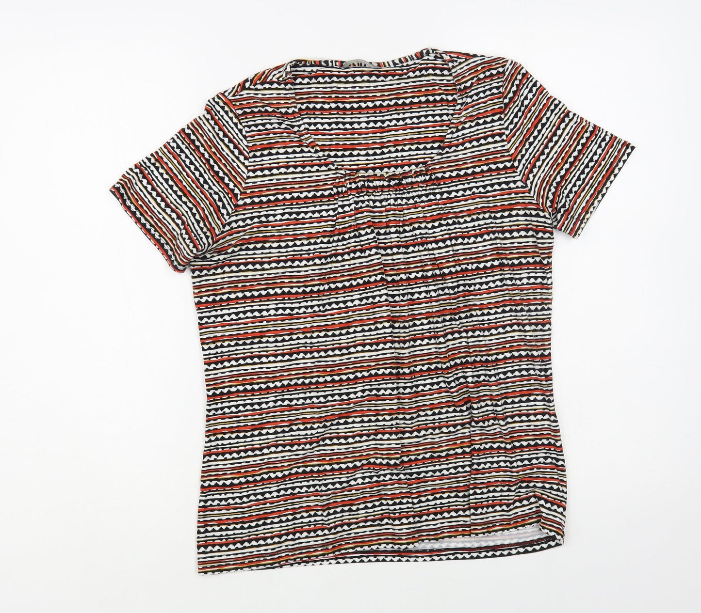 Marks and Spencer Womens Multicoloured Striped Viscose Basic T-Shirt Size 8 Scoop Neck