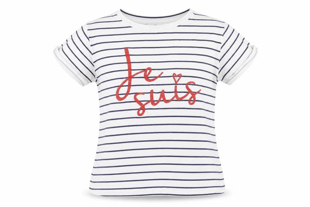 Quiz Womens White Striped Cotton Basic T-Shirt Size 8 Crew Neck - Slogan
