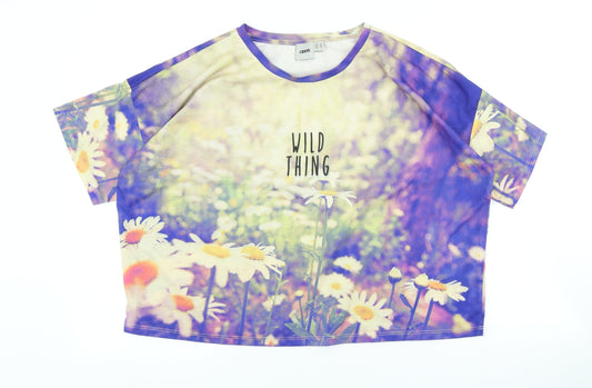 ASOS Womens Multicoloured Floral Polyester Basic T-Shirt Size 12 Round Neck