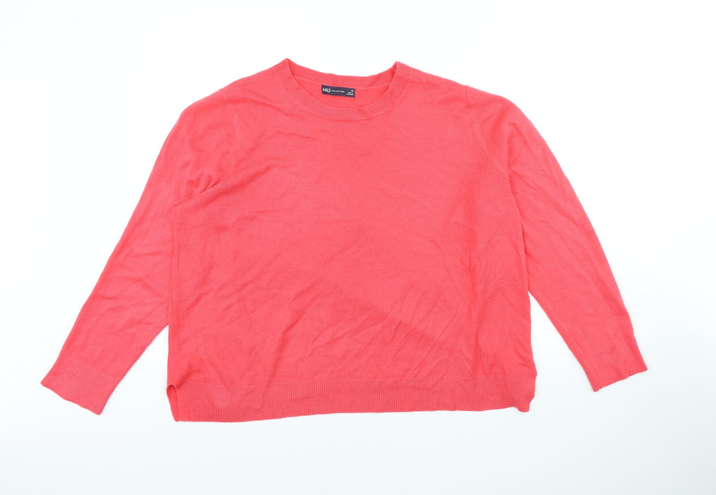 Marks and Spencer Womens Pink Crew Neck Acrylic Pullover Jumper Size 20