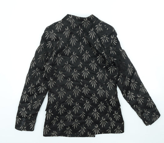H&M Womens Black Geometric Polyester Jacket Blazer Size 4