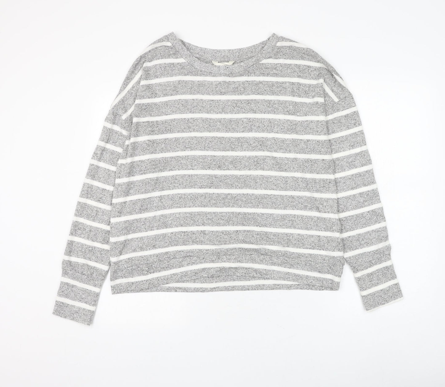 Marks and Spencer Womens Grey Round Neck Striped Viscose Pullover Jumper Size 14