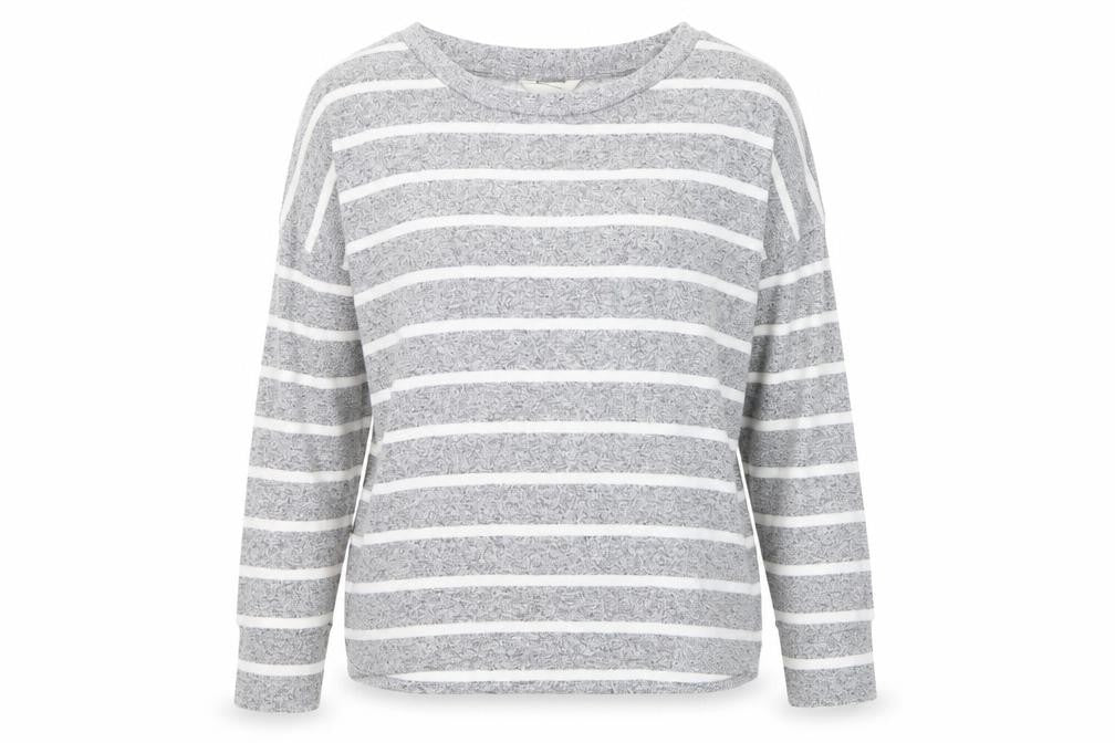 Marks and Spencer Womens Grey Round Neck Striped Viscose Pullover Jumper Size 14