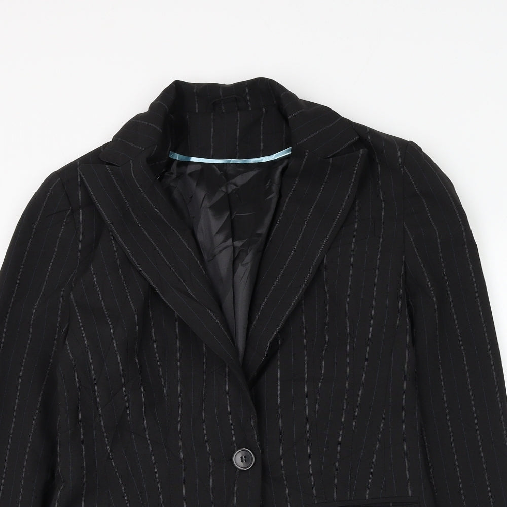 New Look Womens Black Striped Jacket Blazer Size 10 Button