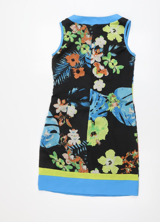 Sophyline Womens Multicoloured Floral Polyester A-Line Size S Round Neck