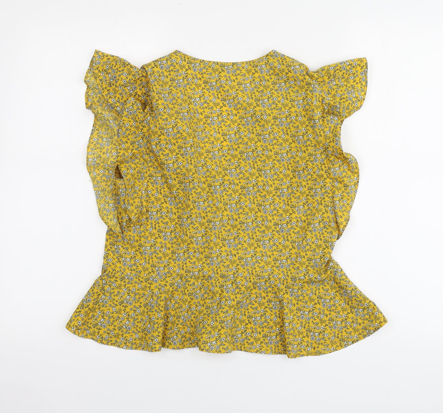 New Look Womens Yellow Floral Polyester Basic Blouse Size S V-Neck