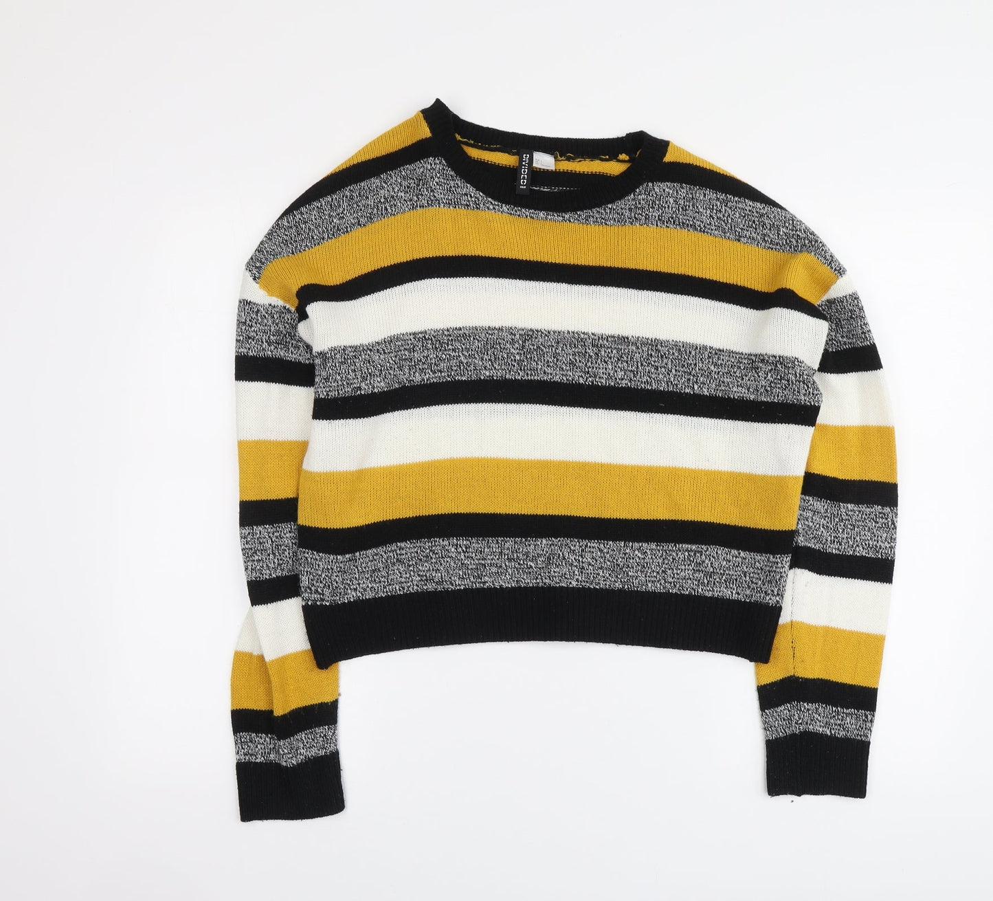 H&M Womens Multicoloured Round Neck Striped Acrylic Pullover Jumper Size L