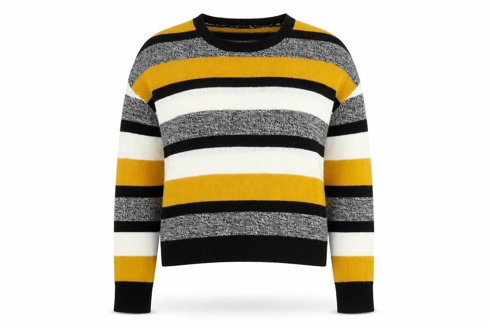 H&M Womens Multicoloured Round Neck Striped Acrylic Pullover Jumper Size L