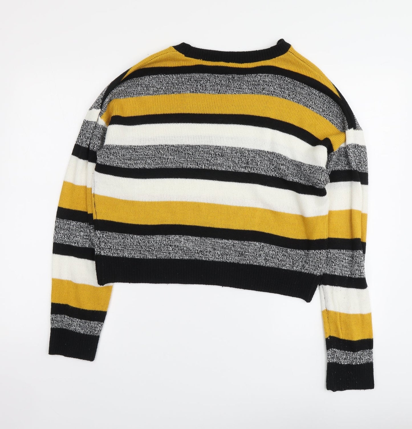 H&M Womens Multicoloured Round Neck Striped Acrylic Pullover Jumper Size L