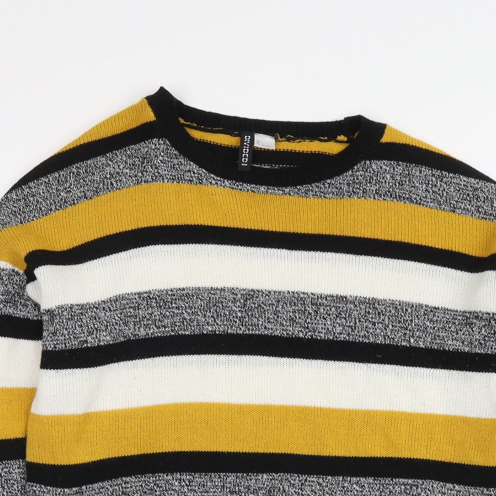 H&M Womens Multicoloured Round Neck Striped Acrylic Pullover Jumper Size L