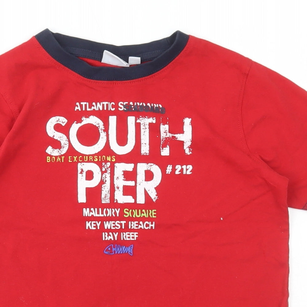 Blue Seven Boys Red Cotton Basic T-Shirt Size 7 Years Round Neck Pullover