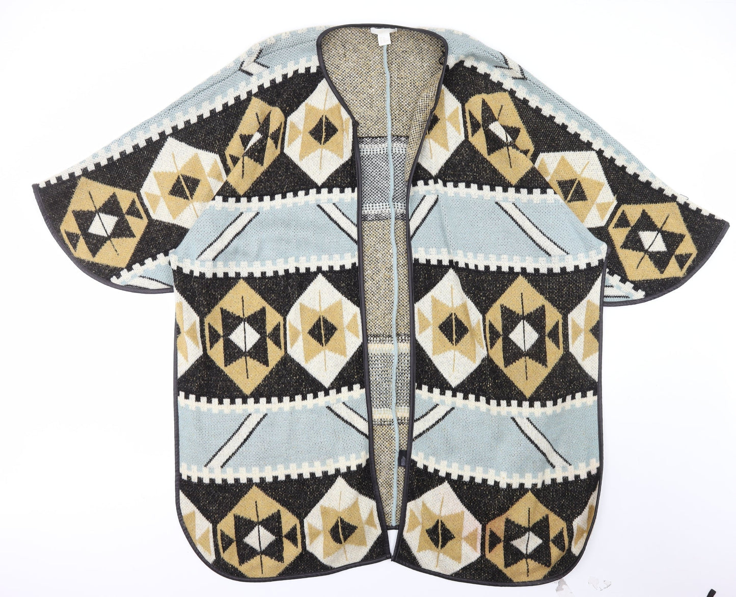H&M Womens Multicoloured V-Neck Geometric Acrylic Cardigan Jumper Size 12
