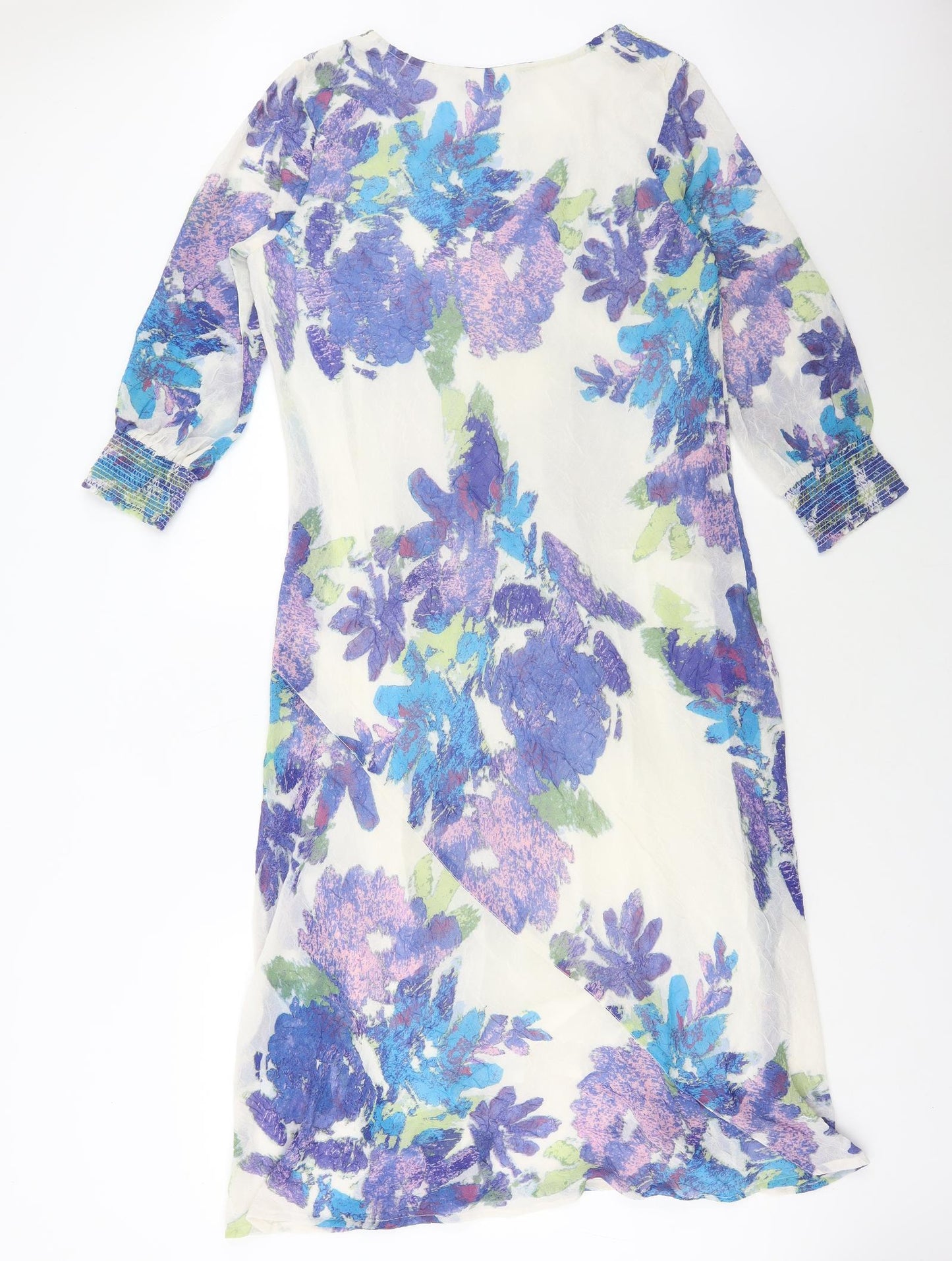 Adini Womens White Floral Polyester A-Line Size M Square Neck Pullover