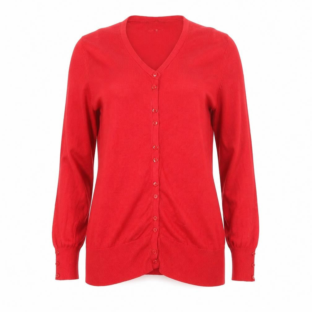 Simon Jeffrey Womens Red V-Neck Rayon Cardigan Jumper Size M