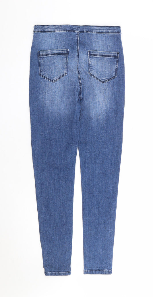 Matalan Girls Blue Cotton Skinny Jeans Size 13 Years Regular Zip - Distressed Denim