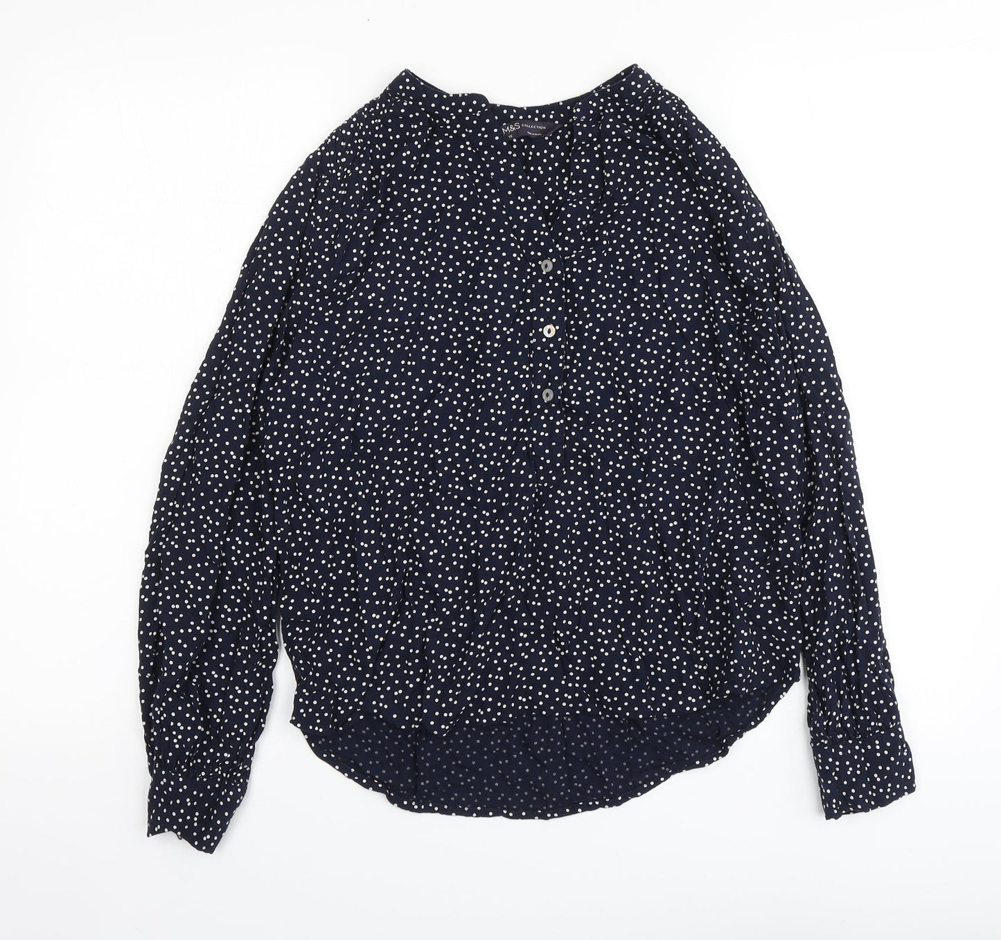 Marks and Spencer Womens Blue Polka Dot Viscose Basic Blouse Size 10 V-Neck