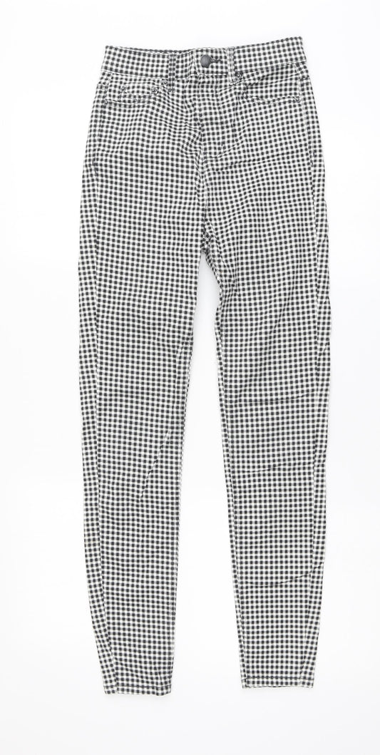 Stradivarius Womens Black Check Cotton Skinny Jeans Size 6 L27 in Regular Button