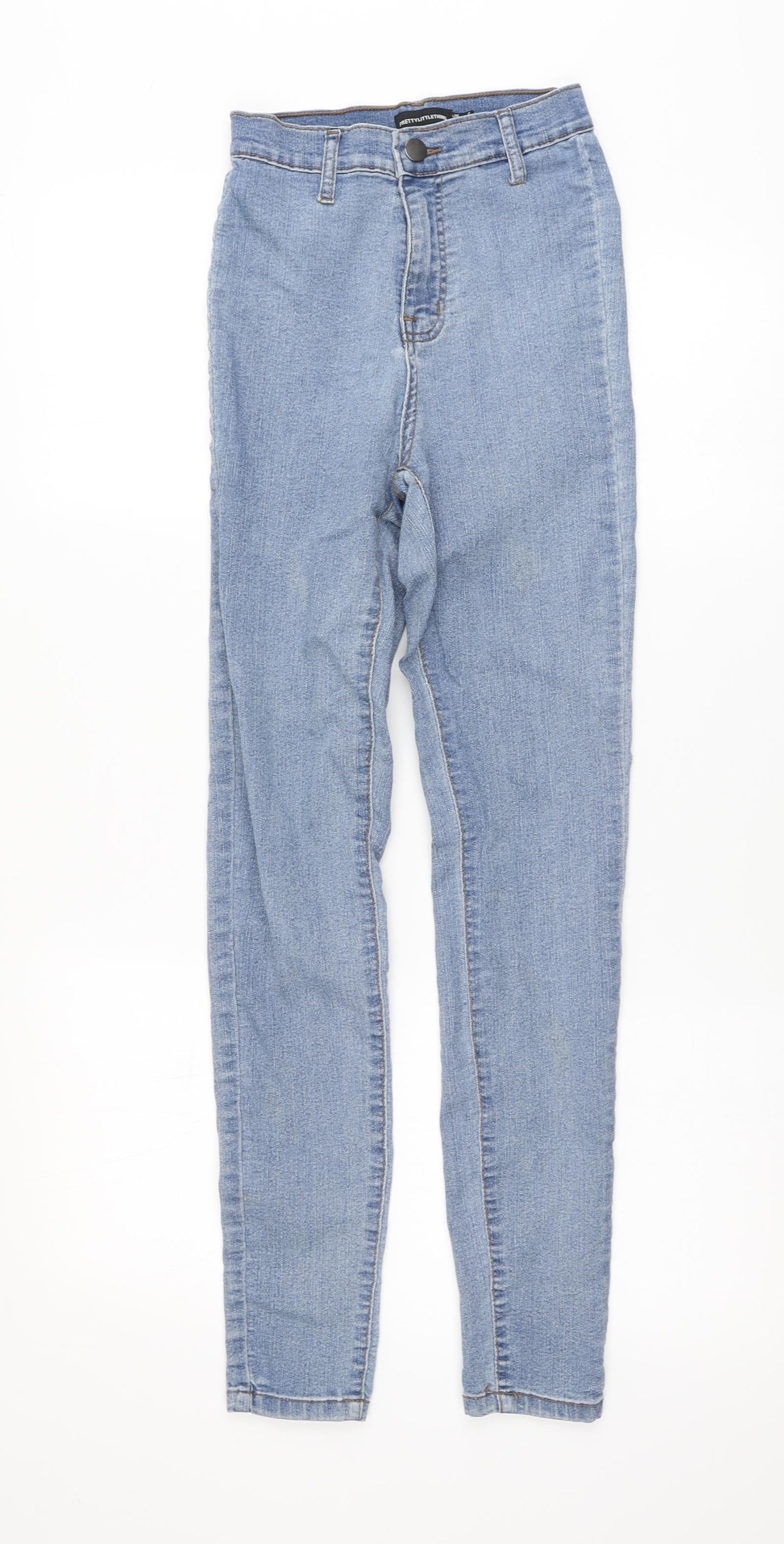 PRETTYLITTLETHING Womens Blue Cotton Skinny Jeans Size 4 L29 in Regular Button