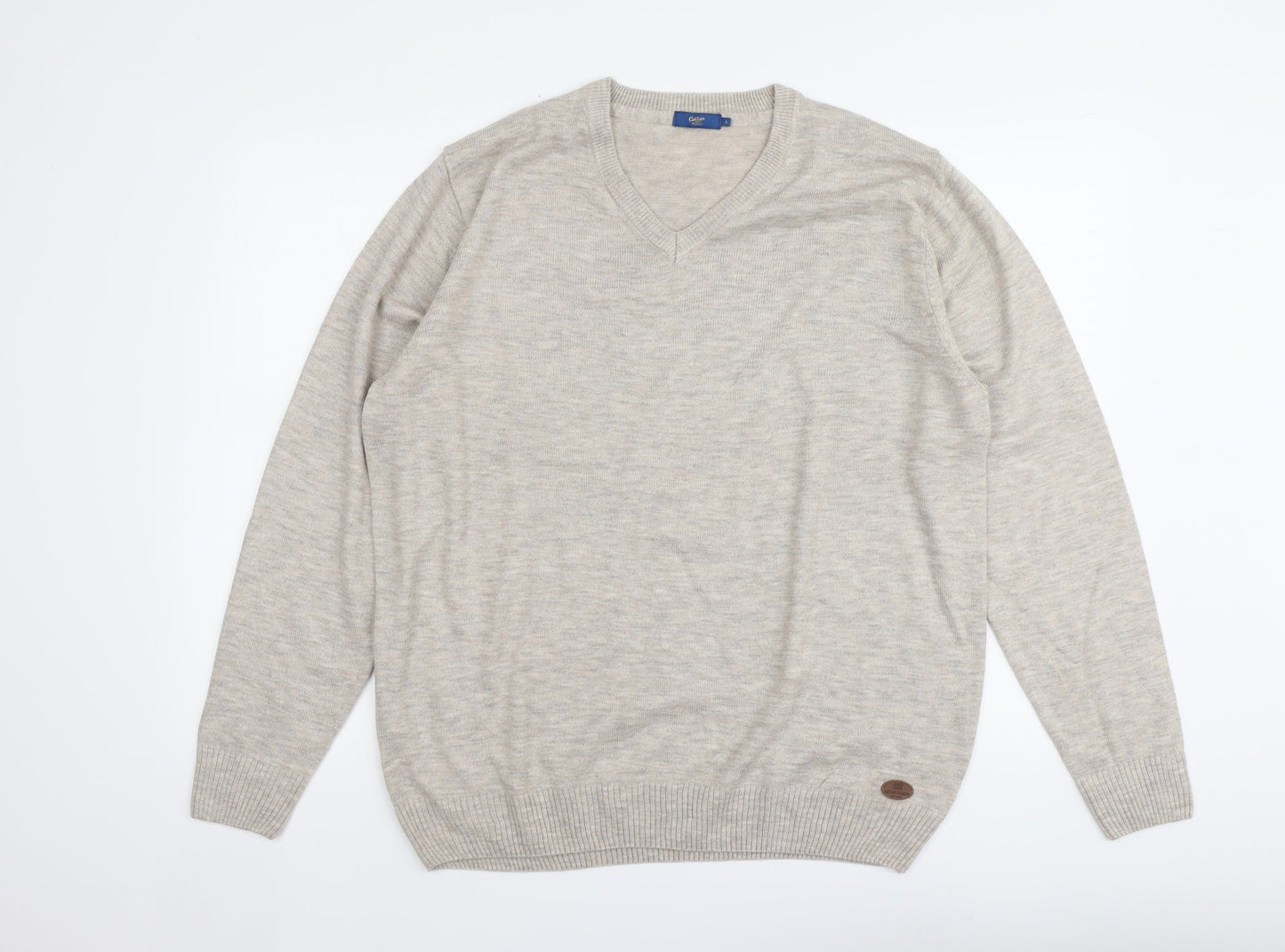 Cotton Traders Womens Beige V-Neck Acrylic Pullover Jumper Size L