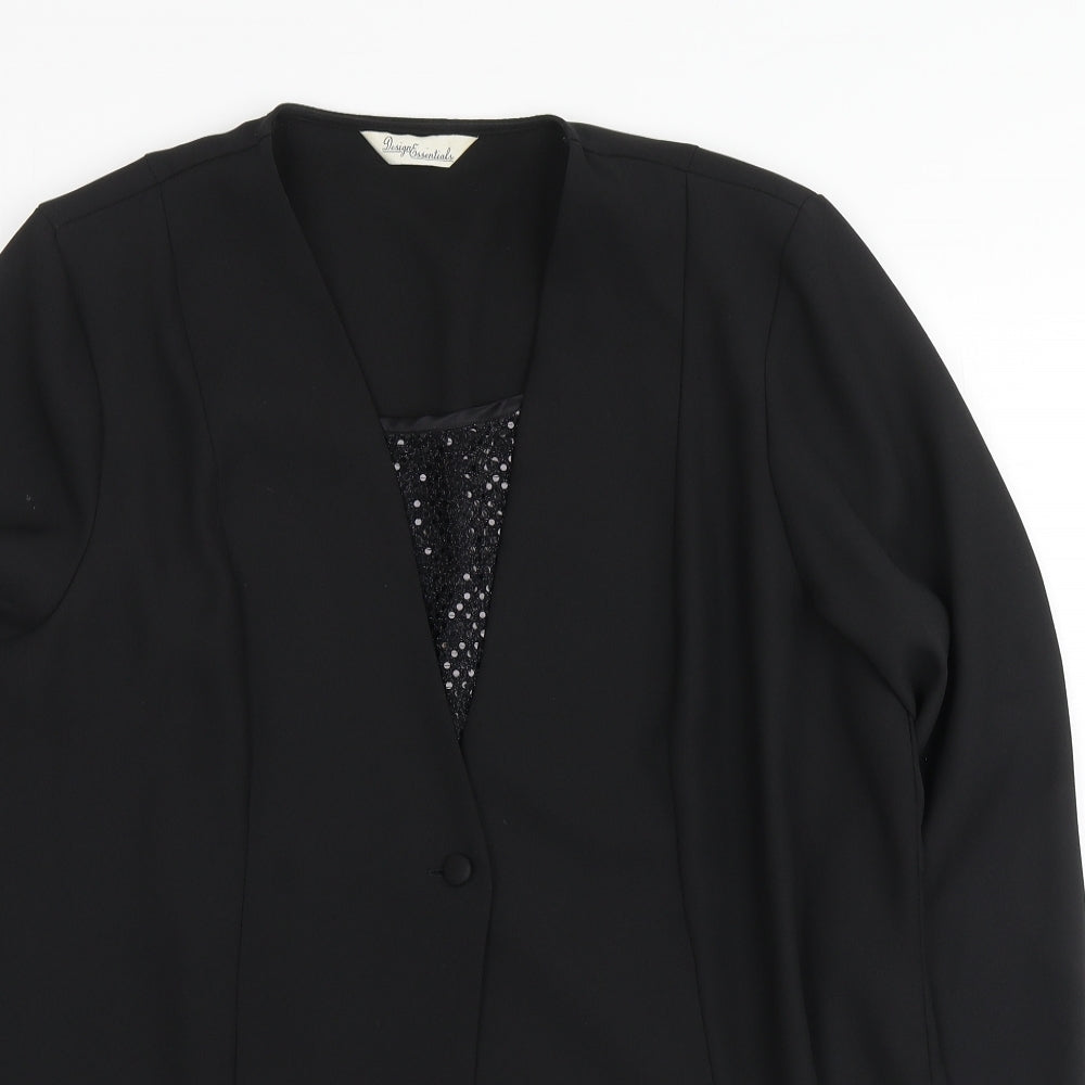 Design Essentials Womens Black Polyester Basic Blouse Size 16 V-Neck
