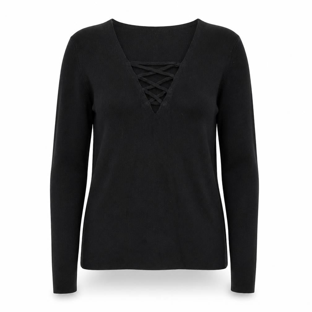 New Look Womens Black V-Neck Viscose Pullover Jumper Size 10 - Crossed Neckline