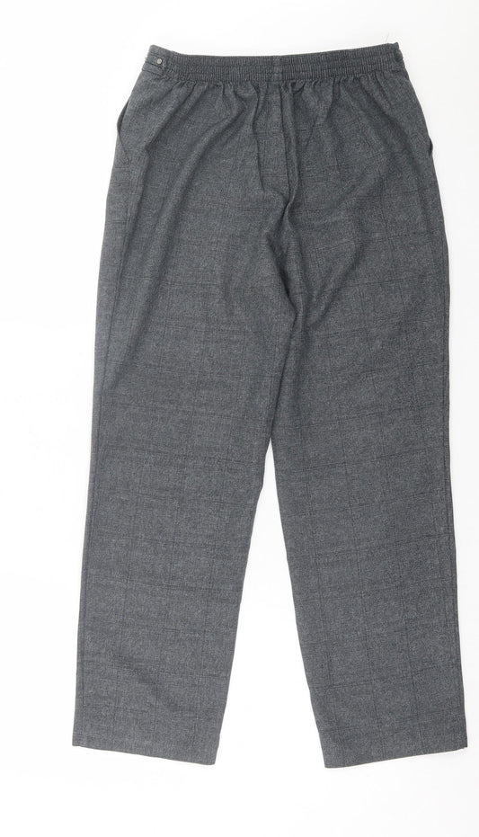 Marks and Spencer Womens Grey Plaid Polyester Trousers Size 12 L27 in Regular