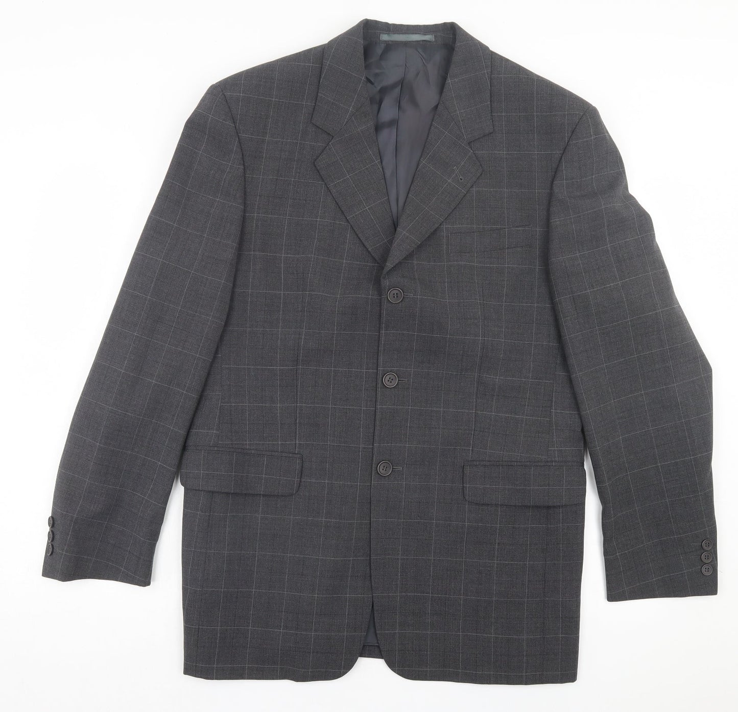 Preworn Mens Grey Plaid Wool Jacket Suit Jacket Size 40