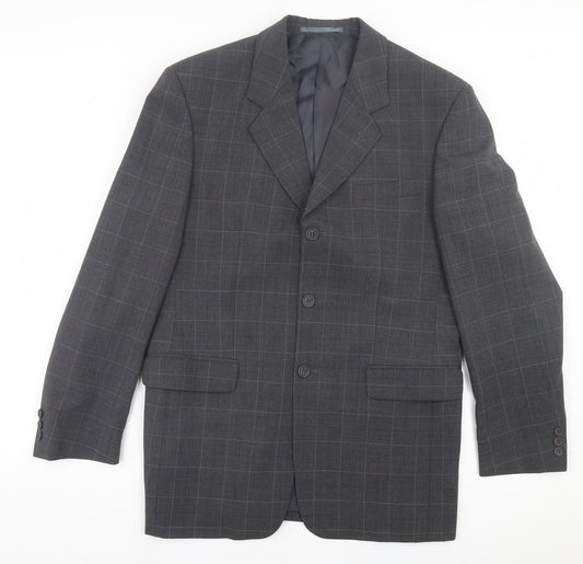 Preworn Mens Grey Plaid Wool Jacket Suit Jacket Size 40